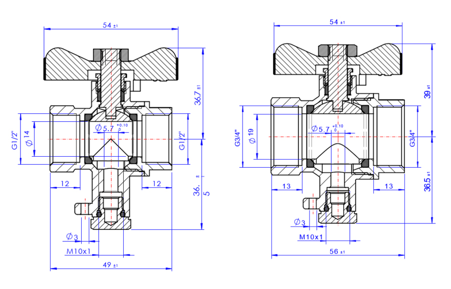 Габаритные размеры крана для подключения термодатчика 1/2" x 8 мм MVI.